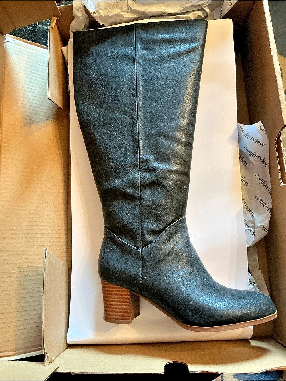 Comfortview The Milan Tall Wide Calf Boot Black Heeled Boots NIB
